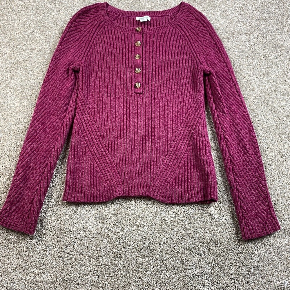 COPY - Sundance Womens Ribbed Knit Sweater S Pink Buttons Stretch
